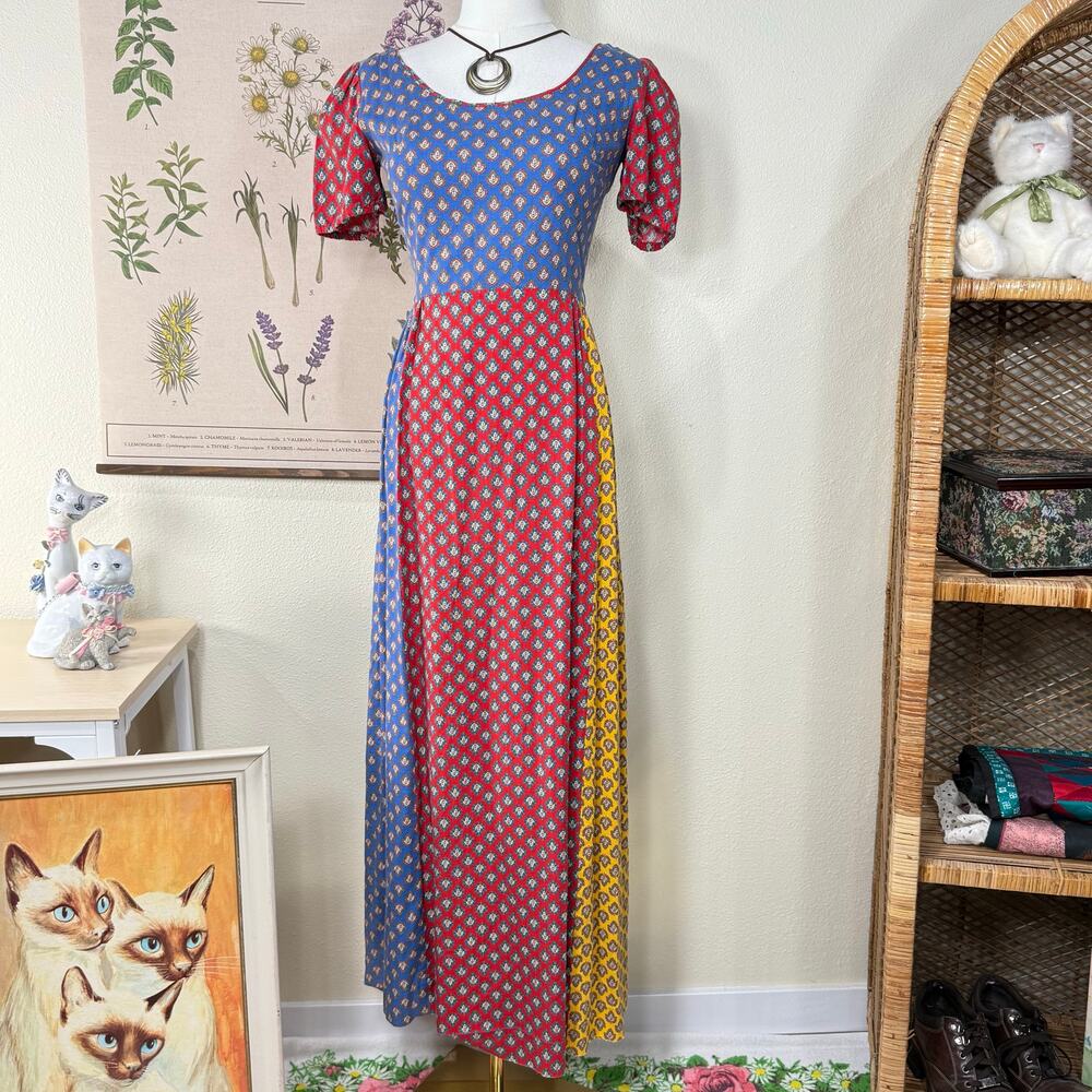 Vintage 70s Susan Small England Maxi Dress Retro Cottage Prairie Mod Peasant XS